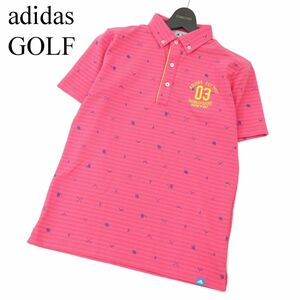 adidas GOLF アディダス ゴルフ ADICROSS マウンテン モノグラム★ 吸汗速乾 半袖 ボタンダウン ポロシャツ Sz.M　メンズ　A3T05302_5#A