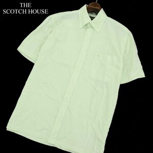 THE SCOTCH HOUSE スコッチハウス 麻 リネン混 ゆったり♪ ロゴ刺繍 半袖 ストライプ ボタンダウン シャツ Sz.M　メンズ　A3T05269_5#A