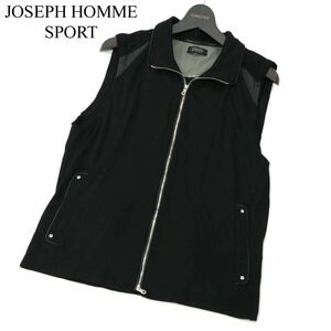 JOSEPH HOMME SPORT ジョセフ オム スポーツ 通年 羊皮 リアル ラム レザー切替★ ジップ ベスト Sz.48　メンズ 黒 ゴルフ　A3T05305_5#O