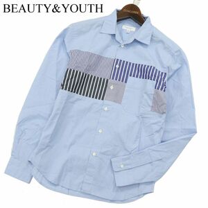 BEAUTY&YOUTH ユナイテッドアローズ 通年 ストライプ切替★ パネル スイッチ 長袖 シャツ Sz.XS　メンズ 青系　A3T05508_5#C