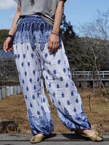 * ethnic Aladdin pants peiz Lee print including carriage * new goods A* Asian monkey L yoga unisex room wear 