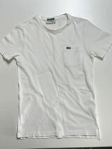 ラコステ LACOSTE Tシャツ 半袖 鹿の子 クルーネック 胸ポケット コットン 白 ホワイト サイズ2_画像1