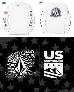激レア【VOLCOM】ボルコム x アメリカ スノーボードチーム【U.S.SNOWBOARD TEAM】アメリカ国旗 ロゴ両腕プリントロングＴシャツUS Lサイズ