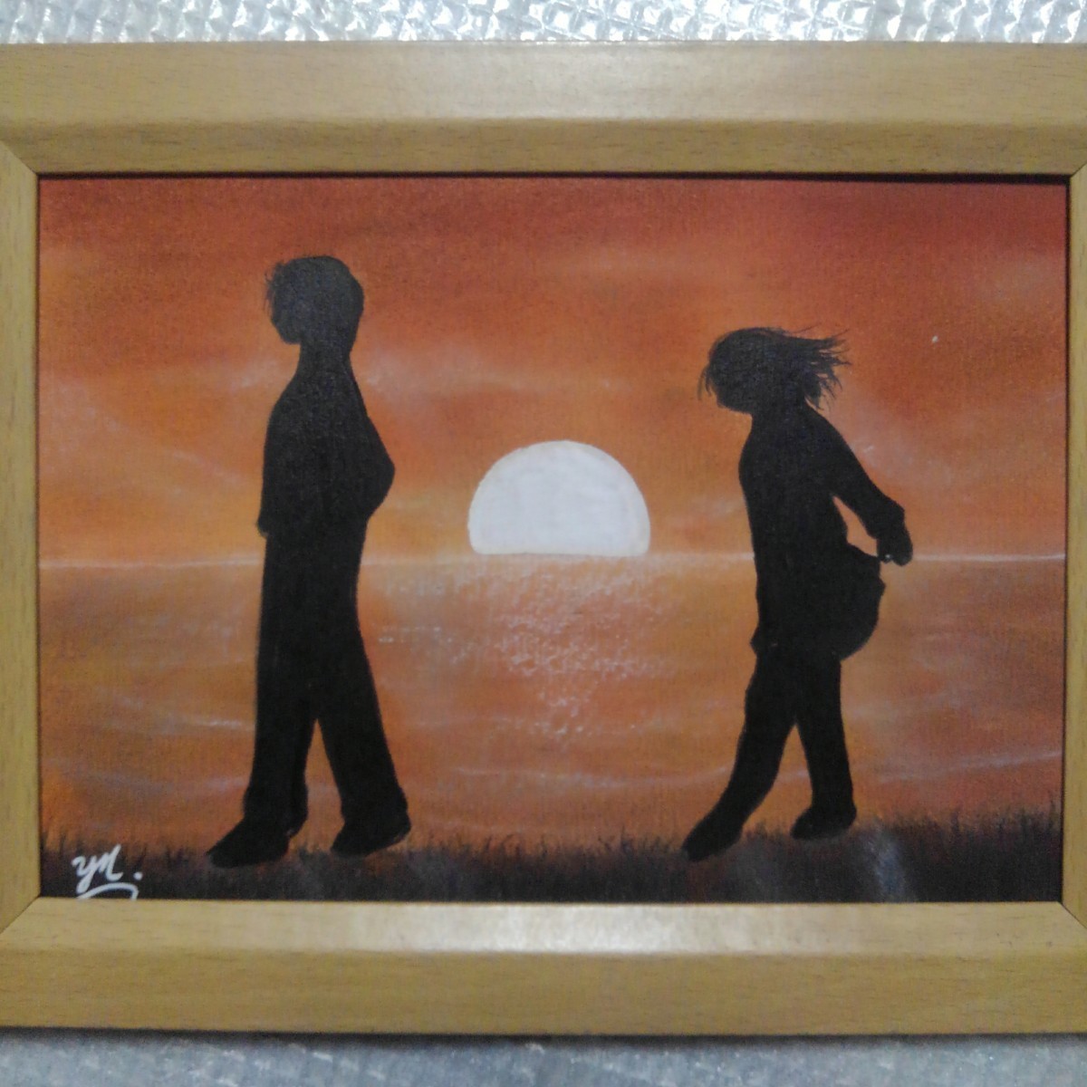 [Anonymous delivery] Painting ``Lovers at Dusk'' 2L size with frame., artwork, painting, pastel painting, crayon drawing