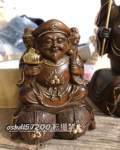 新入荷★セールス 三面大黒天立像 総檜材 仏教工芸品 木彫仏教切金 高さ12cm 精密彫刻