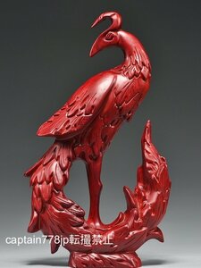 超美品★紅花梨 吉祥鳳凰置物高さ12 cm 実木質彫刻