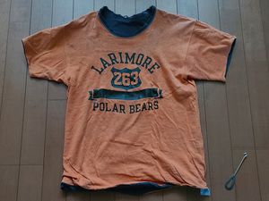 1973－1982 ビンテージ　チャンピョン　リバーシブル　Tシャツ　墨黒×オレンジ