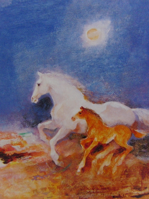 Kaoru Uehashi, [Sun and horse], From rare art book paintings, Brand new high quality frame with frame, in good condition, free shipping painting landscape painting, painting, oil painting, Nature, Landscape painting