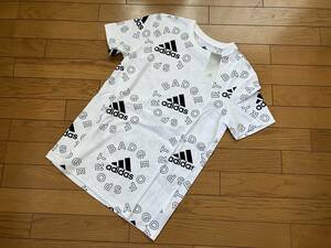 ♪新品タグ付 アディダスadidas ロゴ 総柄プリント 半袖Tシャツ 定価3,950円　白 L