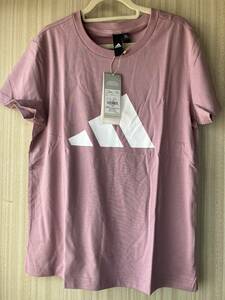 ♪新品タグ付 アディダスadidas フロントロゴグラフィック ベーシックTシャツ ニュアンスピンク М ダンス トレーニング 匿