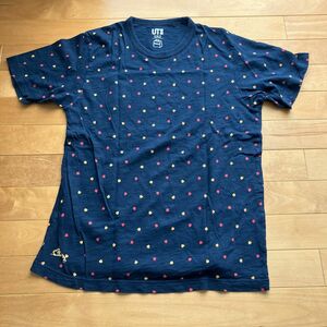 ユニクロ オモテナシワガシ tシャツ L 和菓子 ドット ネイビー メンズ レディース トップス ネイビー