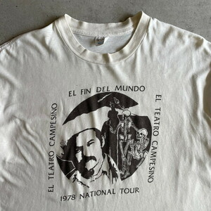 70年代 EL TEATRO CAMPESINO 演劇 スカル 染み込みプリント Tシャツ メンズXL