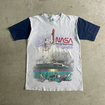 90年代 NASA KENNEDY SPACE CENTER ケネディ宇宙センター 企業ロゴ バイカラー プリントTシャツ メンズM_画像2