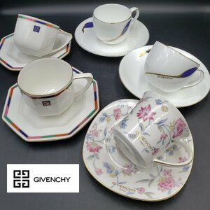 GIVENCHY カップ＆ソーサー 5客 ジバンシィ ジバンシー 陶磁器 食器 喫茶店 もてなし 珈琲 紅茶 ブランド 来客 ゴールドライン 【80a1436】