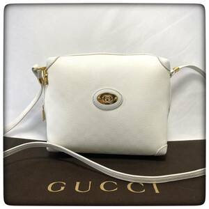 GUCCI オールドグッチ ショルダーバッグ GG ホワイト レザー 0-24816