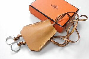 HERMES ◆ クロシェット レザーネックレス キャメル (マルジェラ期) キーリング チャーム エルメス 箱入り ◆419/C2