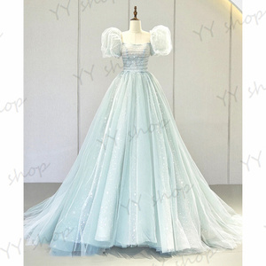 D092 super pretty Princess color dress long dress party dress chu-ru skirt train puff sleeve two next . presentation Mai pcs photographing 