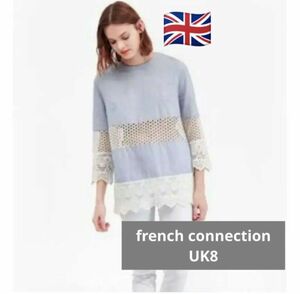 英国ブランド 美品 レースが可愛い♪コンビブラウス パープル Mサイズ french connection ブルー 春夏 トップス