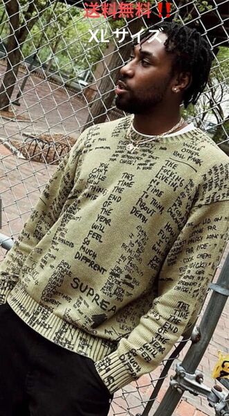 Supreme Gonz Poems Sweater Olive XLサイズ
