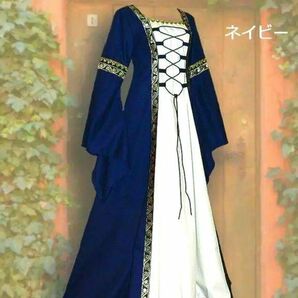 ヨーロッパ中世 宮廷服ドレス　ネイビー ロングスカート