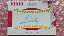 送料込即決 10枚限定 2020 Panini Absolute Baseball Material Signatures Gold No.BMS-JH Jordan Hicks ジョーダン・ヒックス 直筆サイン_画像1