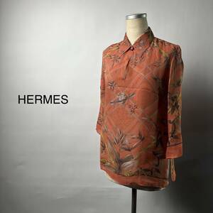 良品 HERMES エルメス マルタンマルジェラ シルク シフォン ブラウス 38サイズ 七分袖 トップス シャツ クリーニング済 524-2