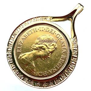 ソブリン金貨 聖ジョージ竜退治 コイントップ エリザベス2世 イギリス 1978年 K18/22 10.7g ダイヤモンド 0.22 