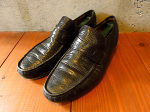  Vintage 70*s*U chip Loafer black size 11 EEE*230502k6-m-lf-30cm 1970s leather leather made men's old shoes 