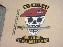 ビンテージ70's●AIRBORNEスカルプリントTシャツベージュ●230507i4-m-tsh-otミリタリーエアボーン骸骨ガイコツ_画像5