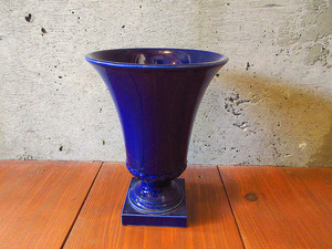 ビンテージ60’s70’s●セラミックフラワーベース青●230526k3-otclct 1960s1970s陶器花瓶花びんオブジェ