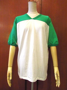  Vintage 70's80's*DEADSTOCK THE Knits порез . вернуть футболка белый × зеленый sizeL*odst 1970s1980s неиспользуемый товар двухцветный 