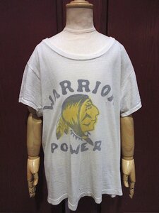 ビンテージ50's●キッズWARRIOR POWERプリントTシャツ生成り●230508c5-k-tsh 1950s子供服染み込みコットン古着