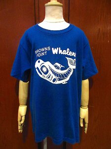 ビンテージ80's●キッズBROWNS POINT WhalensプリントTシャツ青size L(14-16)●230522c2-k-tsh 1980sクジラ半袖シャツ