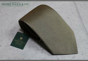 新品 ヘンリープール/HENRY POOLE サヴィルロウ最古のテーラー イングランド製 最高級 ジャガード織 シルク ネクタイ 金黒/定価3.5万/2801