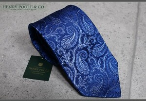 新品 ヘンリープール/HENRY POOLE サヴィルロウ最古のテーラー 日本製 最高級 ペイズリー柄 ジャガード織 シルク ネクタイ 紺青/定価2万円