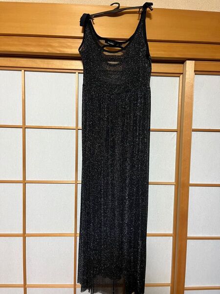 bershka ラメ ワンピース ブラック シースルー