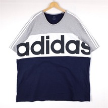 adidas アディダス クルーネック半袖ロゴプリントTシャツ 3ライン メンズUS-4XL TALLサイズ 切り替え グレー ネイビー ホワイト t-2523n_画像2