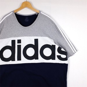 adidas アディダス クルーネック半袖ロゴプリントTシャツ 3ライン メンズUS-4XL TALLサイズ 切り替え グレー ネイビー ホワイト t-2523n