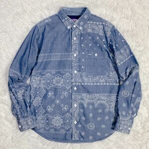 【THE NORTH FACE PURPLE LABEL ノースフェイス パープルレーベル】COOLMAX INDIGO CHAMBRAY バンダナ BD シャンブレーシャツ M ペイズリー