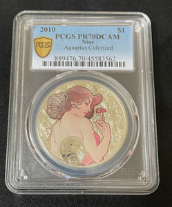 ★世界限定4枚★ 【最高鑑定】 水瓶座 希少 2010年 ニウエ 星座 カラー 1ドル 銀貨 PCGS PR70DCAM シルバー プルーフ Colorized 早い物勝ち