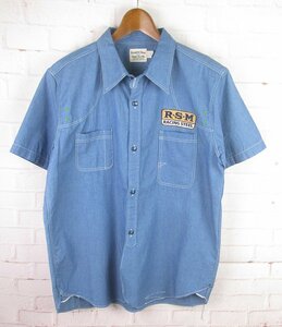 LSH3743 PHERROW'S Fellows car n blur - short sleeves work shirt badge custom 20S-775WSS-C LARGE blue 