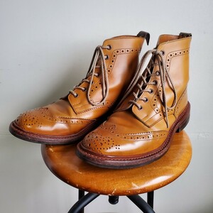 トリッカーズ Tricker's カントリーブーツ 茶 UK8-5 26.5㎝位 英国製 ブラウン 5634 定番 人気 メンズ USED 中古