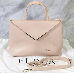 ★FURLA/フルラ★2way レザー ハンドバッグ ショルダーバッグ ピンクベージュ★ストラップ 保存袋