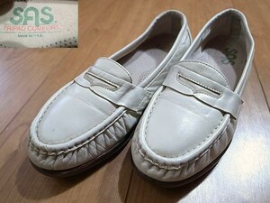 USA made SASese-es leather shoes Loafer leather shoes eggshell white lady's 81/2W approximately 25.5.