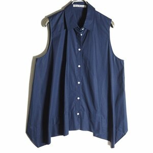 K9727f6　▼Acne Studios アクネストゥディオズ▼　LATE POPLIN コットン ノースリーブブラウス ネイビー 34 / 紺 フレアシャツ 春夏