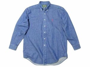 ★90'sヴィンテージ♪ポロカントリー ラルフローレン★長袖BDデニムシャツM/POLO COUNTRY RALPH LAURENハミルトン社製長袖シャツRRL