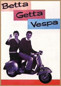 Betta Getta Vespa レトロミニポスター B5サイズ ◆ 複製広告 ベスパ スクーター ２人乗り USAD5-014