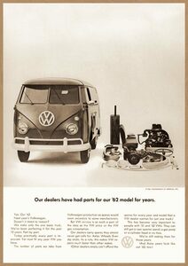 ワーゲンバス VW レトロミニポスター B5サイズ 複製広告 タイプ2 古いパーツ モノクロ USAD5-214