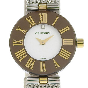 CENTURY センチュリー タイムジェム 1Pダイヤ 腕時計 SS クオーツ アナログ表示 レディース 白文字盤【I130223040】中古
