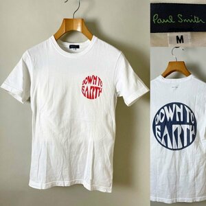 【送料無料 デザインの良い一着です】Paul Smith ポールスミス DOWN TO EARTH 良デザイン コットン100% 半袖 プリント Tシャツ M ホワイト